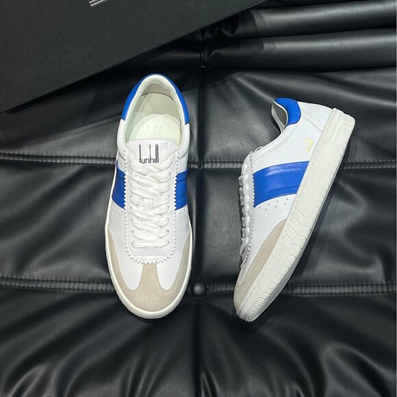 Dunhill Mens Suede Stitching Sneakers White/Blue main image 5